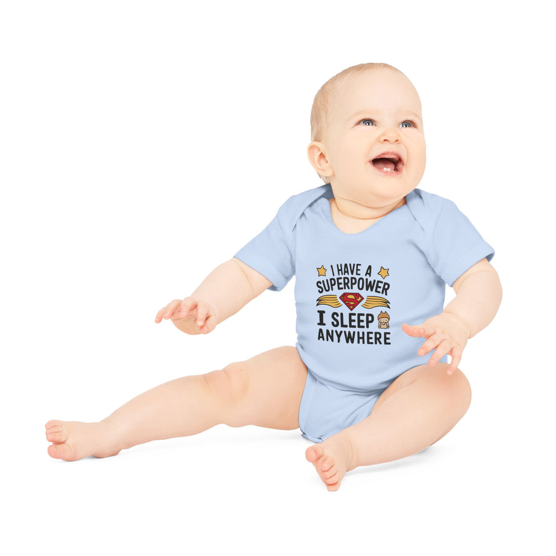 "I have a superpower I sleep anywhere" Baby Organic Short Sleeve Bodysuit