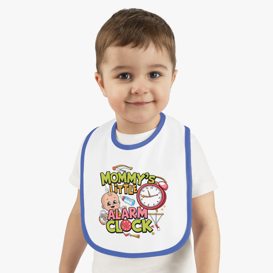 "Mommy's little alarm clock" Baby Contrast Trim Jersey Bib