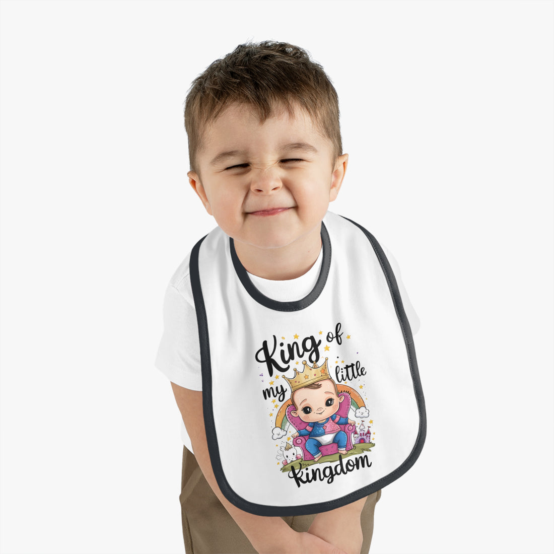 "King of my little kingdom" Baby Contrast Trim Jersey Bib