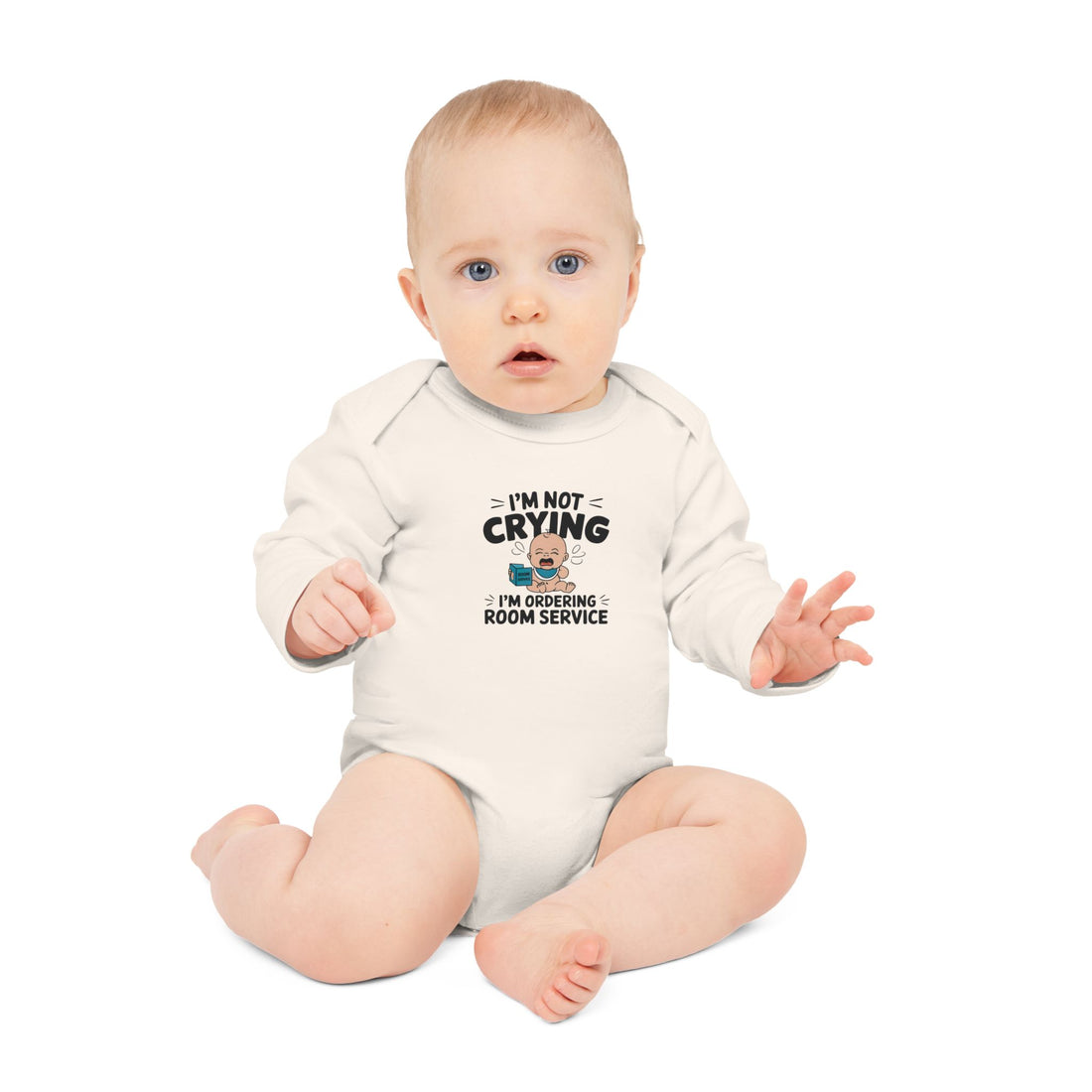 "I'm not crying I'm ordering room service" Baby Long-Sleeve Organic Bodysuit