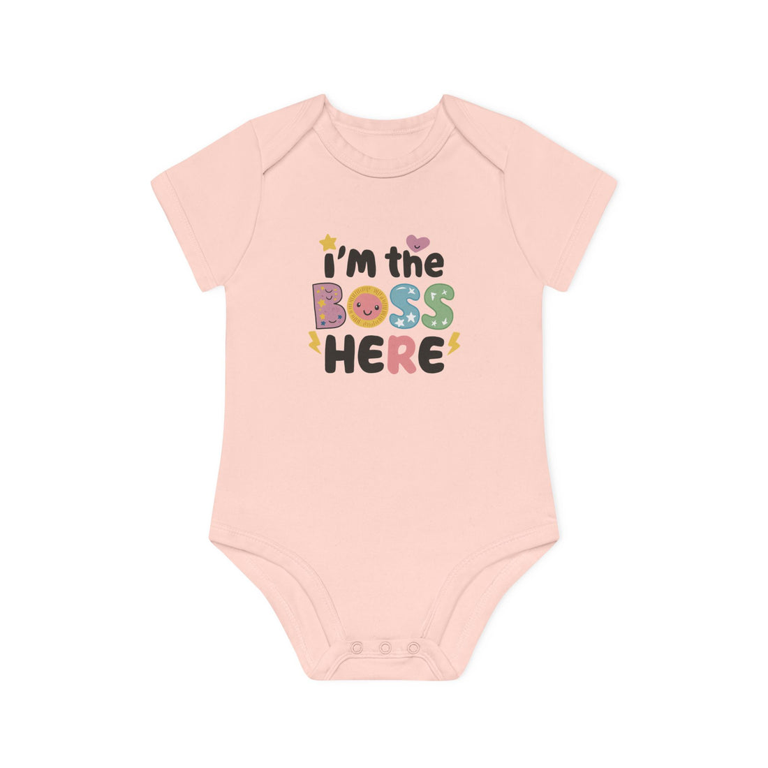 "I'm the boss here" Baby Organic Short Sleeve Bodysuit