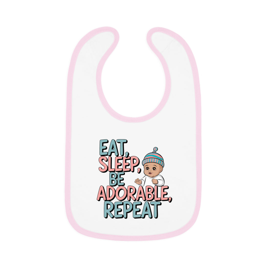 "Eat, sleep, be adorable, repeat" Baby Contrast Trim Jersey Bib