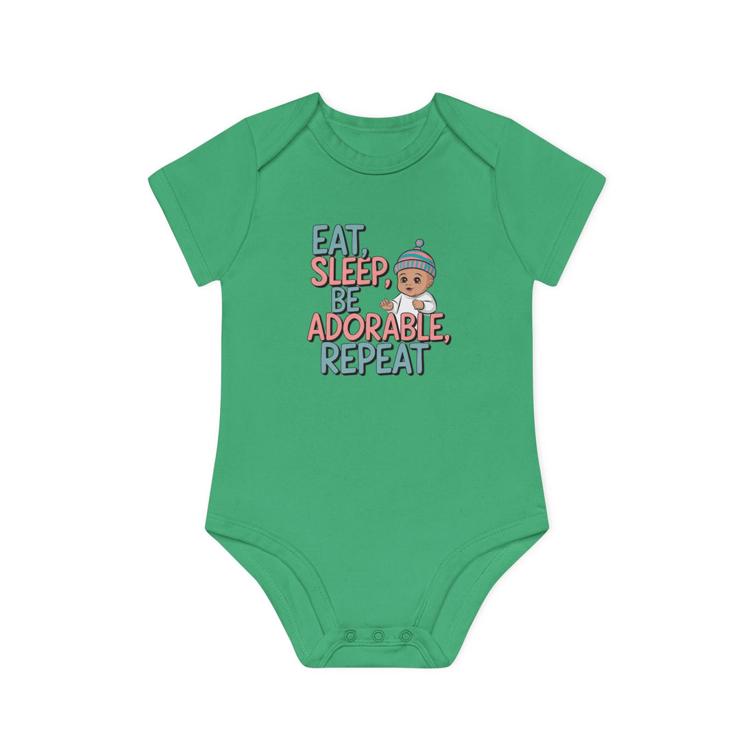 "Eat, sleep, be adorable, repeat" Baby Organic Short Sleeve Bodysuit