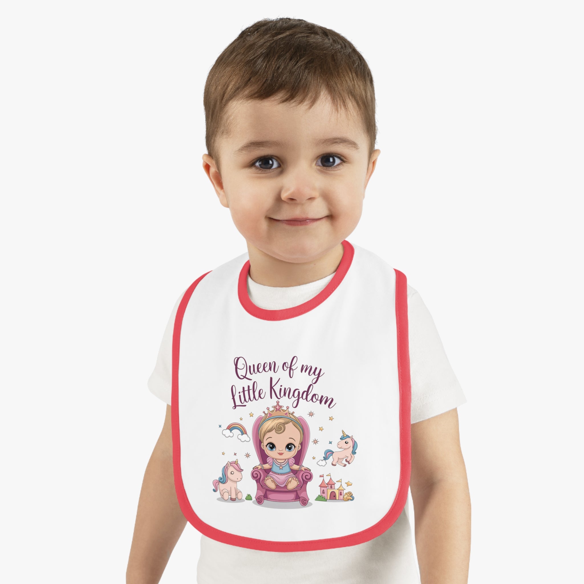 "Queen of my little kingdom" Baby Contrast Trim Jersey Bib