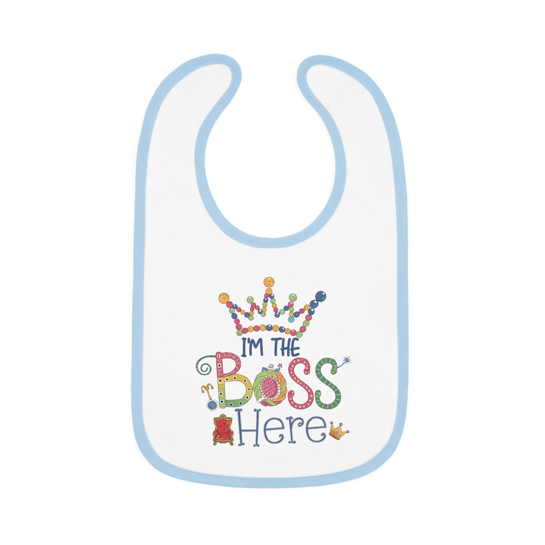 "I'm the boss here" Baby Contrast Trim Jersey Bib