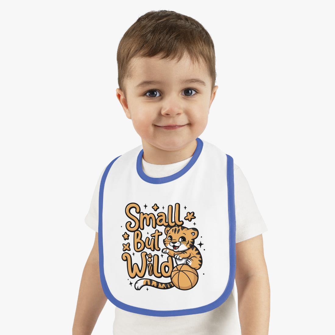 "Small but wild" Baby Contrast Trim Jersey Bib