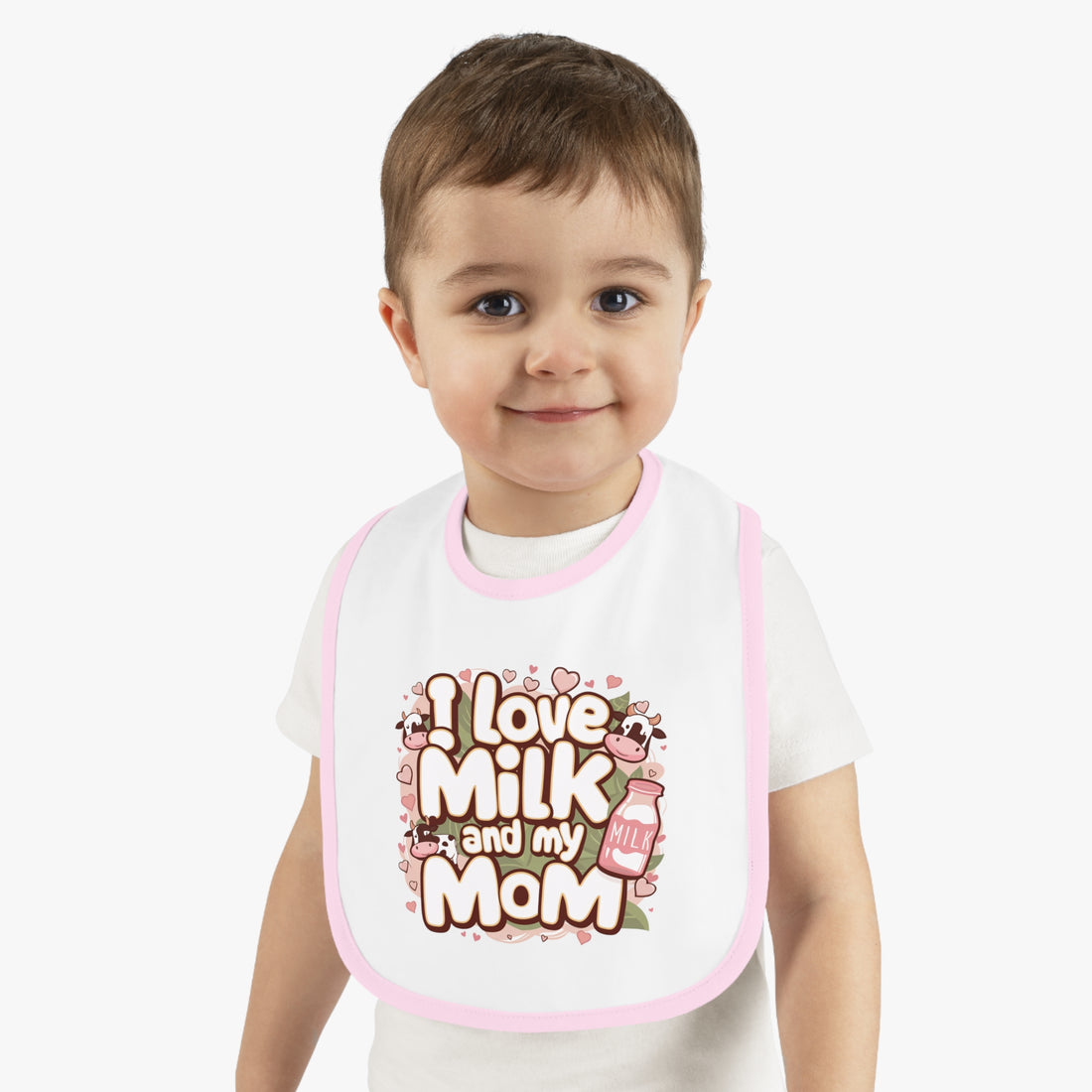 "I love milk and my mom" Baby Contrast Trim Jersey Bib