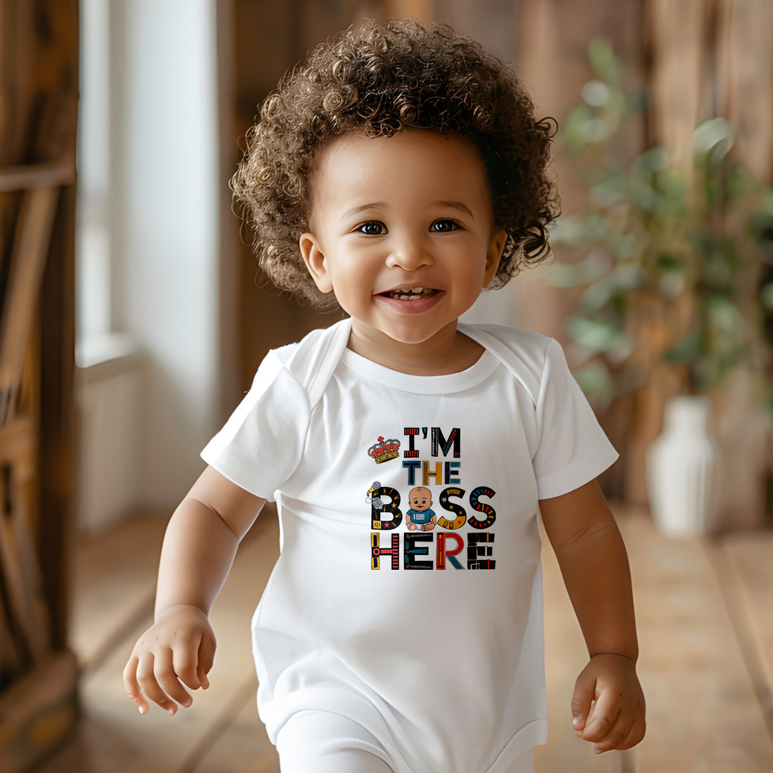 "I'm the boss here" Infant Baby Rib Bodysuit