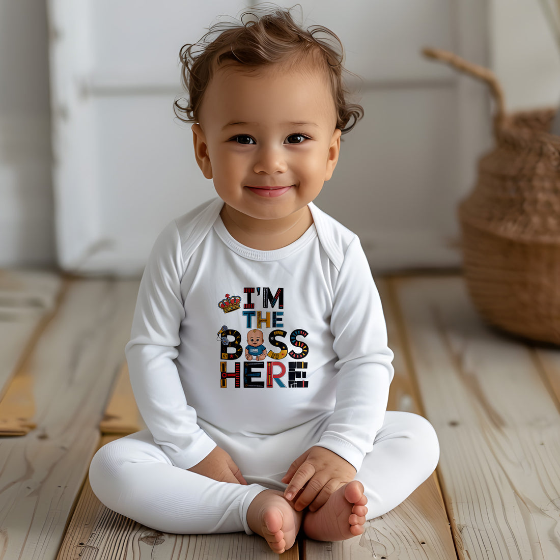 "I'm the boss here" Baby Long-Sleeve Organic Bodysuit