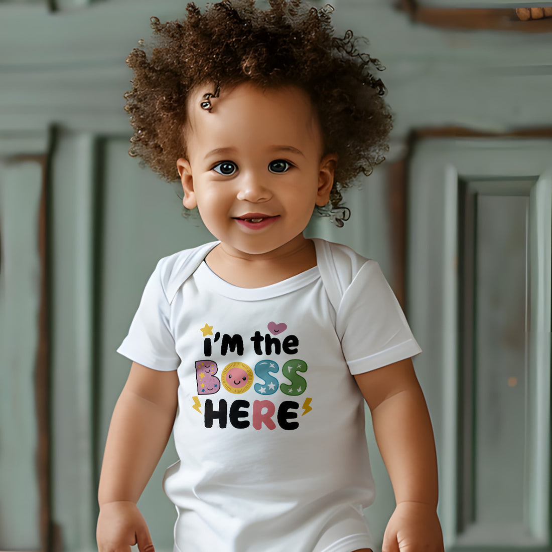 "I'm the boss here" Baby Organic Short Sleeve Bodysuit