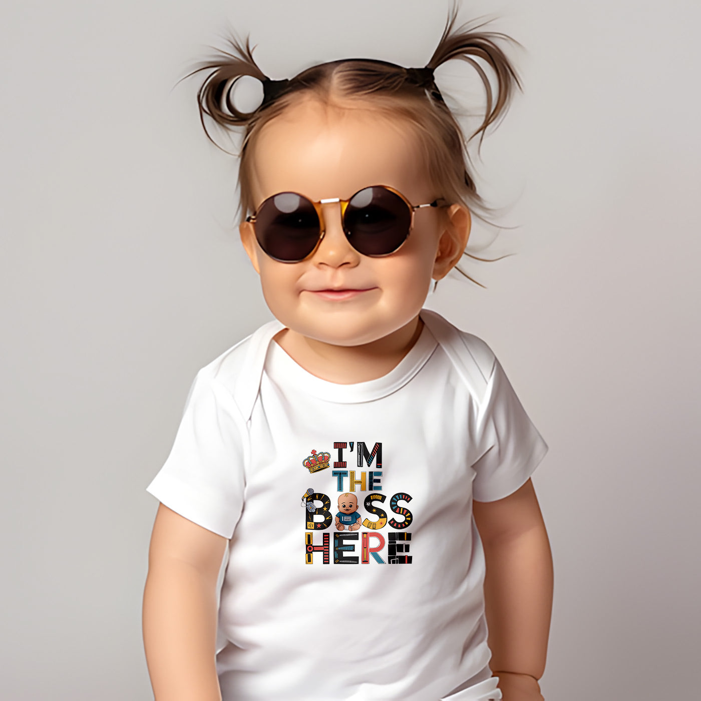 "I'm the boss here" Baby Organic Short Sleeve Bodysuit