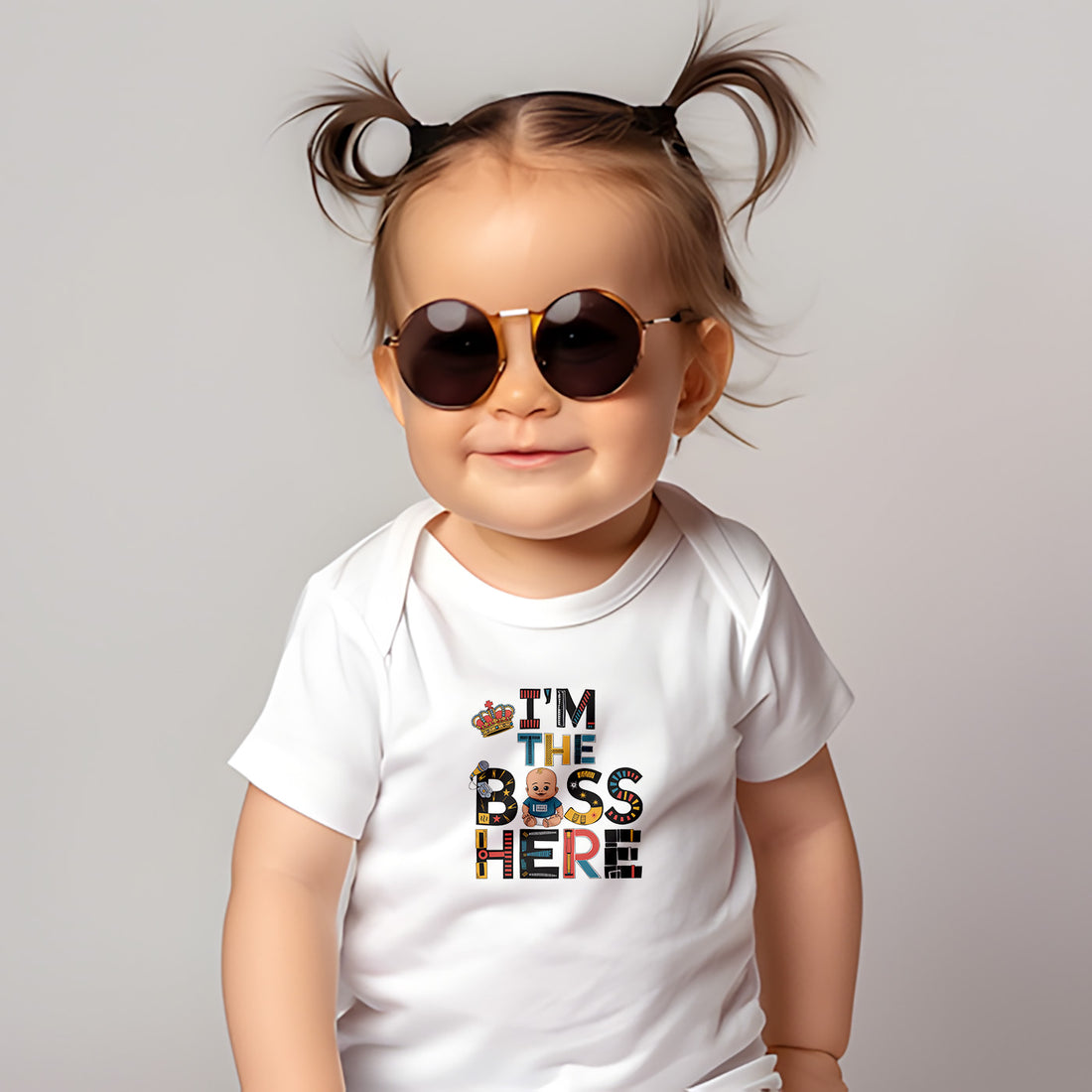 "I'm the boss here" Baby Organic Short Sleeve Bodysuit