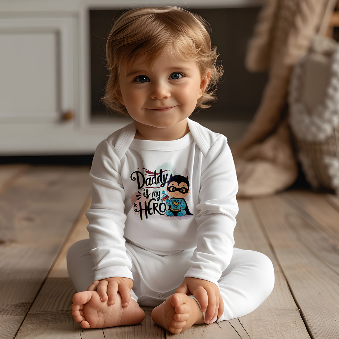 "Daddy is my hero" Baby Long-Sleeve Organic Bodysuit