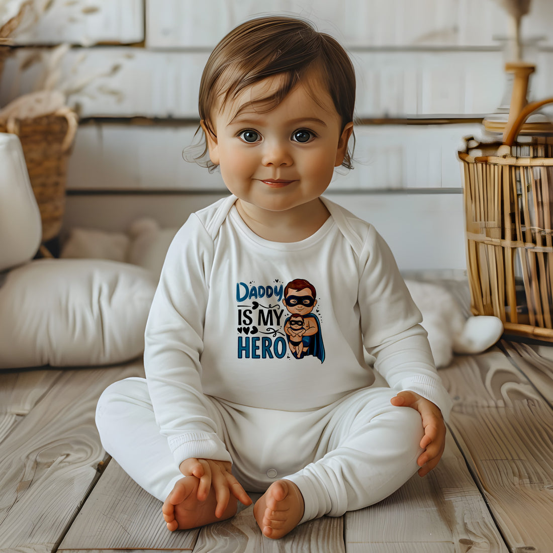 "Daddy is my hero" Baby Long-Sleeve Organic Bodysuit