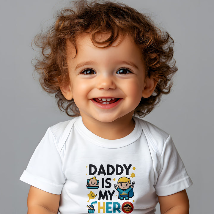 "Daddy is my hero" Baby Short Sleeve T-Shirt