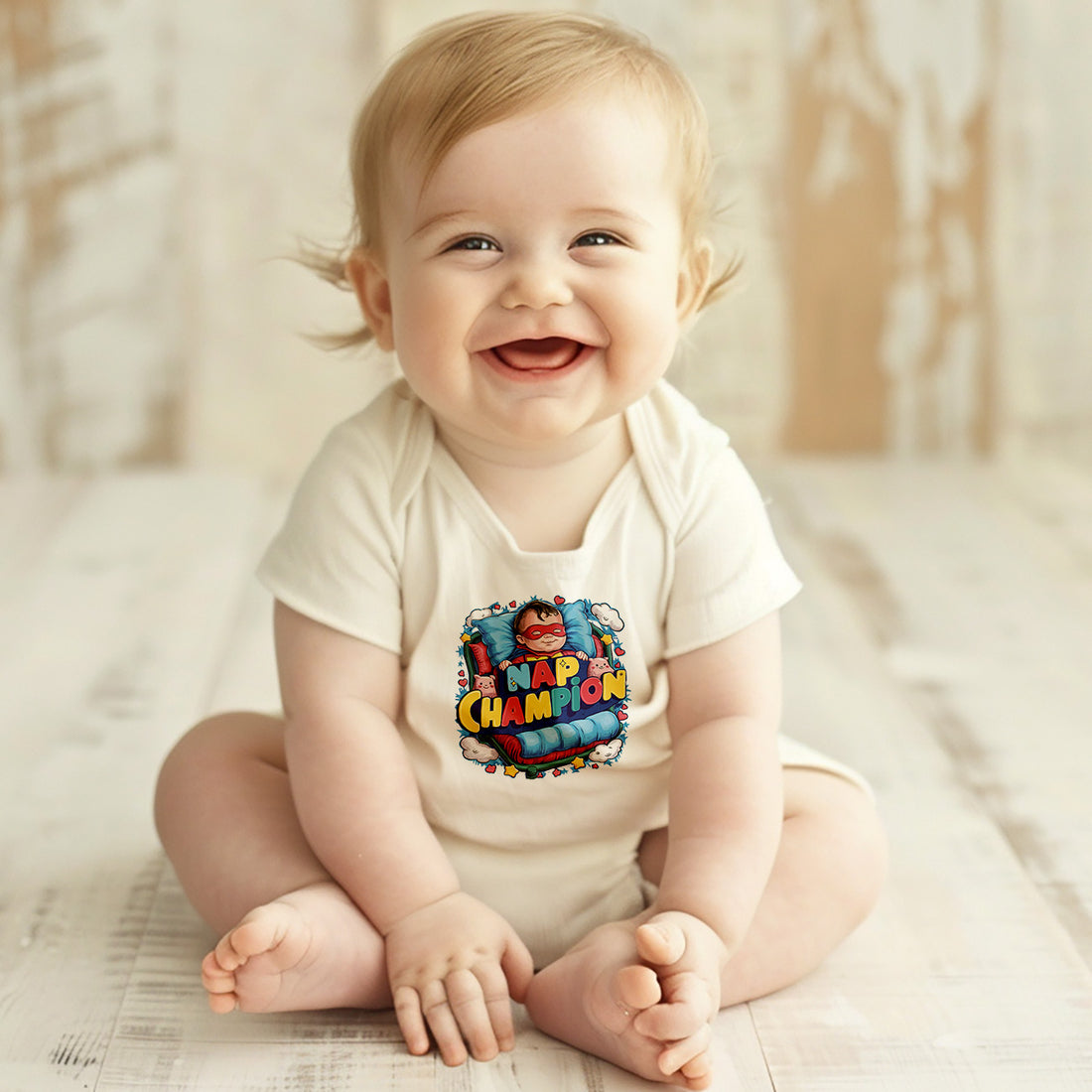 "Nap champion" Baby Organic Short Sleeve Bodysuit