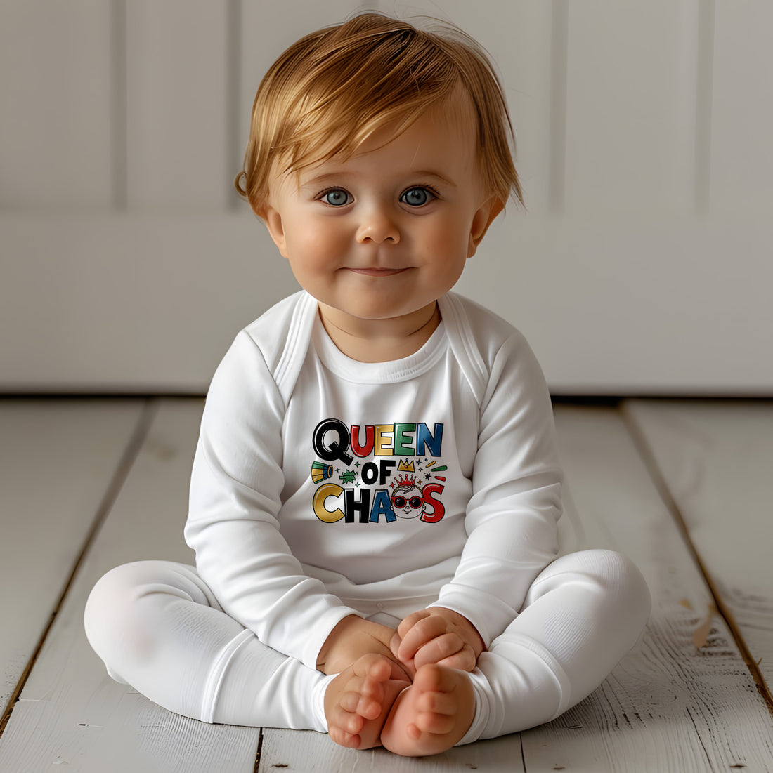 "Queen of chaos" Baby Long-Sleeve Organic Bodysuit