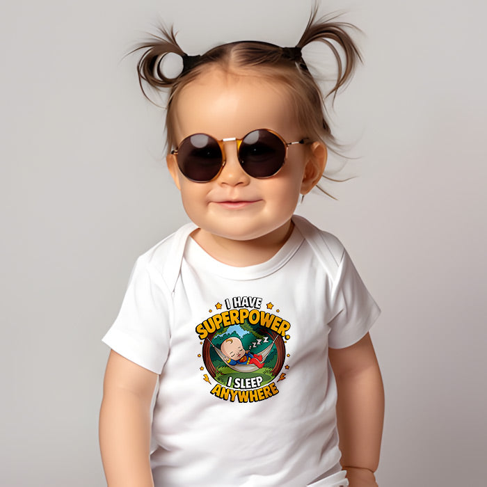 "I have superpower I sleep anywhere" Baby Organic Short Sleeve Bodysuit