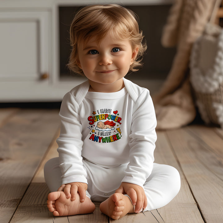 "I have superpower I sleep anywhere" Baby Long-Sleeve Organic Bodysuit