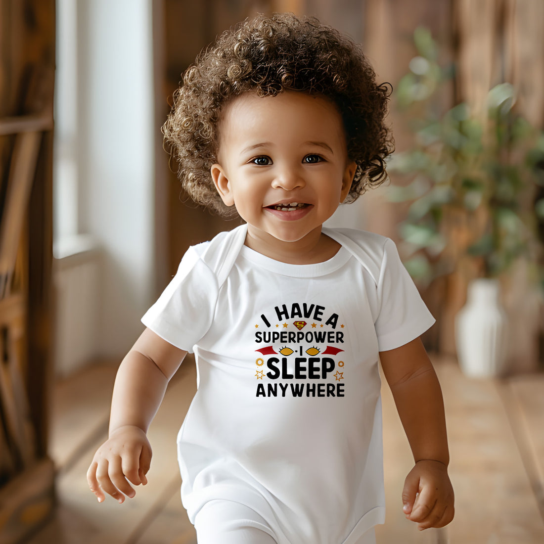 "I have a superpower I sleep anywhere" Baby Organic Short Sleeve Bodysuit