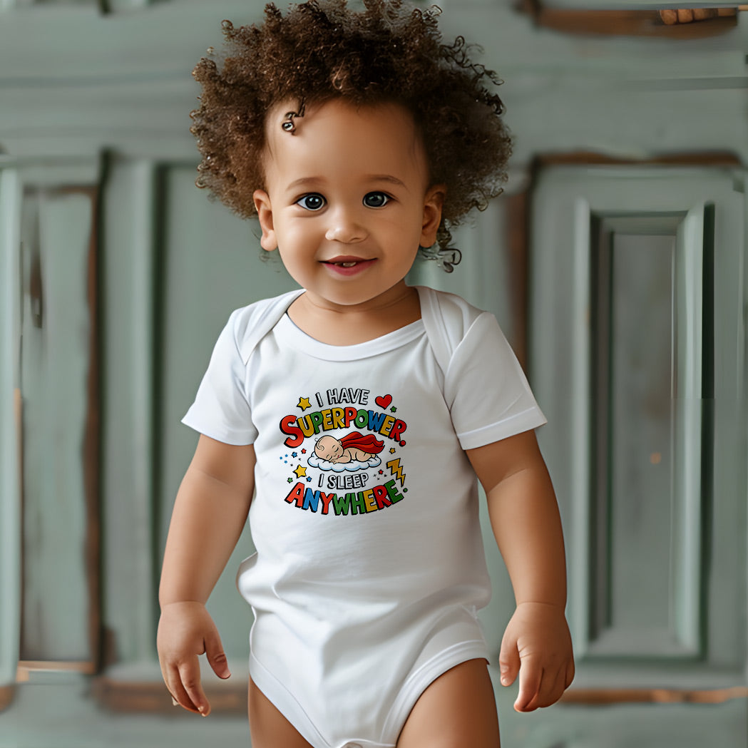 "I have superpower I sleep anywhere" Baby Organic Short Sleeve Bodysuit