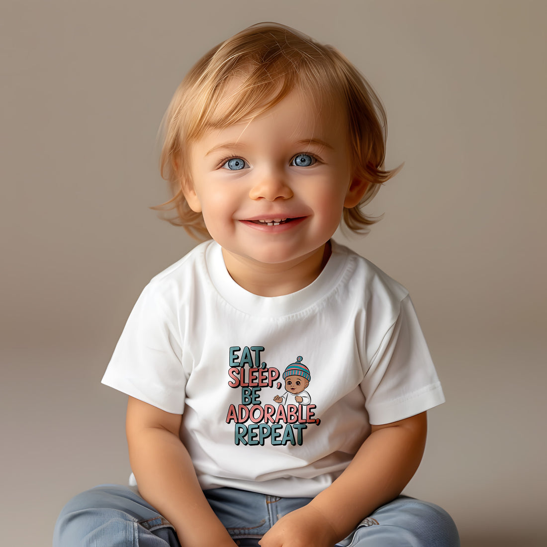 "Eat, sleep, be adorable, repeat" Baby Short Sleeve T-Shirt