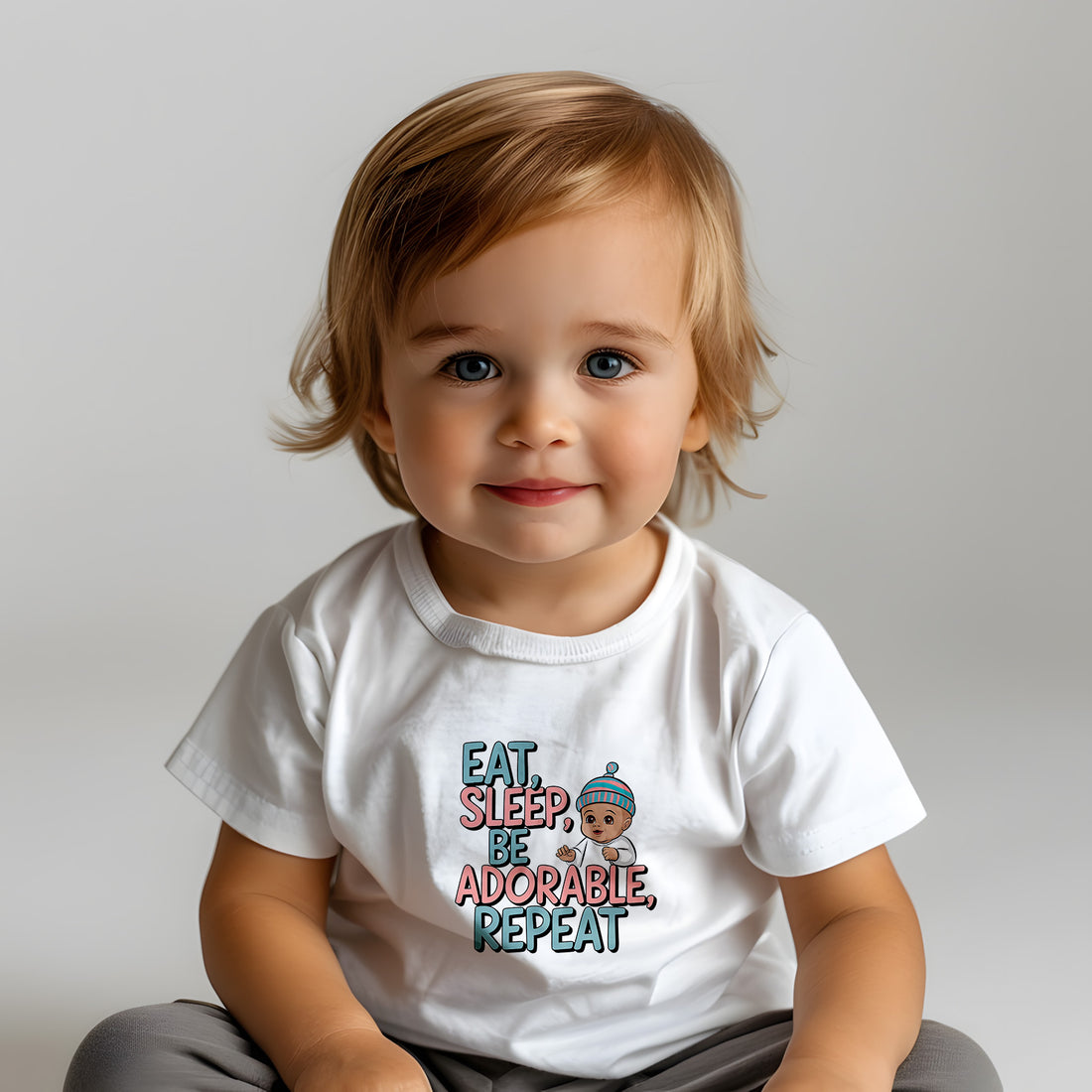 "Eat, sleep, be adorable, repeat" Infant Fine Jersey Tee