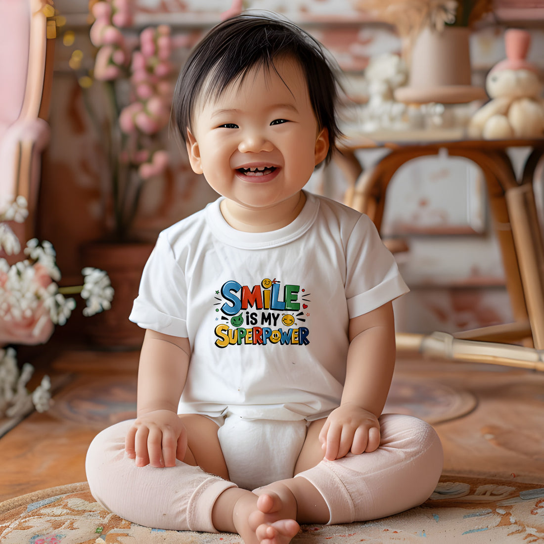 "Smile is my superpower" Baby Short Sleeve T-Shirt