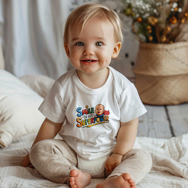 "Smile is my superpower" Baby Organic Short Sleeve Bodysuit